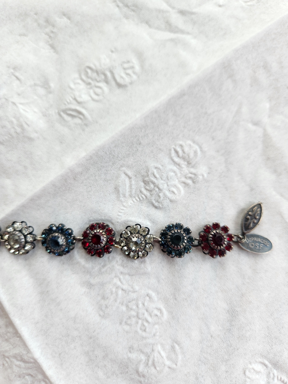 Liz Palacios Vintage Swarovski Floral Crystal Bracelet-Red, Blue & Clear Stones - Picture 3 of 6